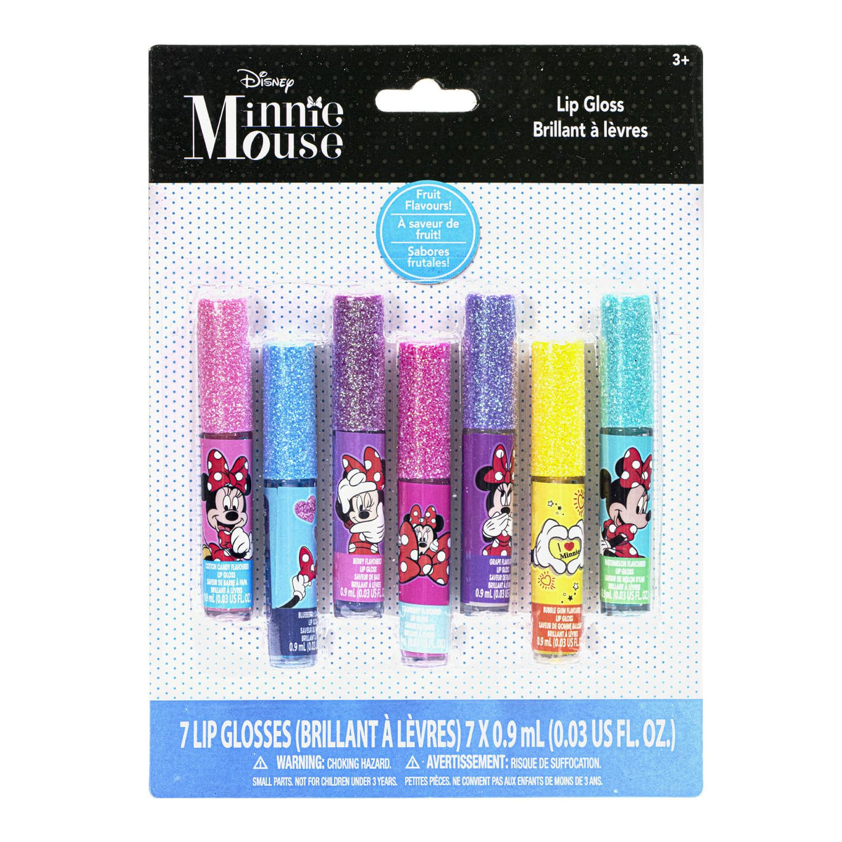 Townley Girl Minnie Mouse Lip Gloss Set front view with 7 glosses