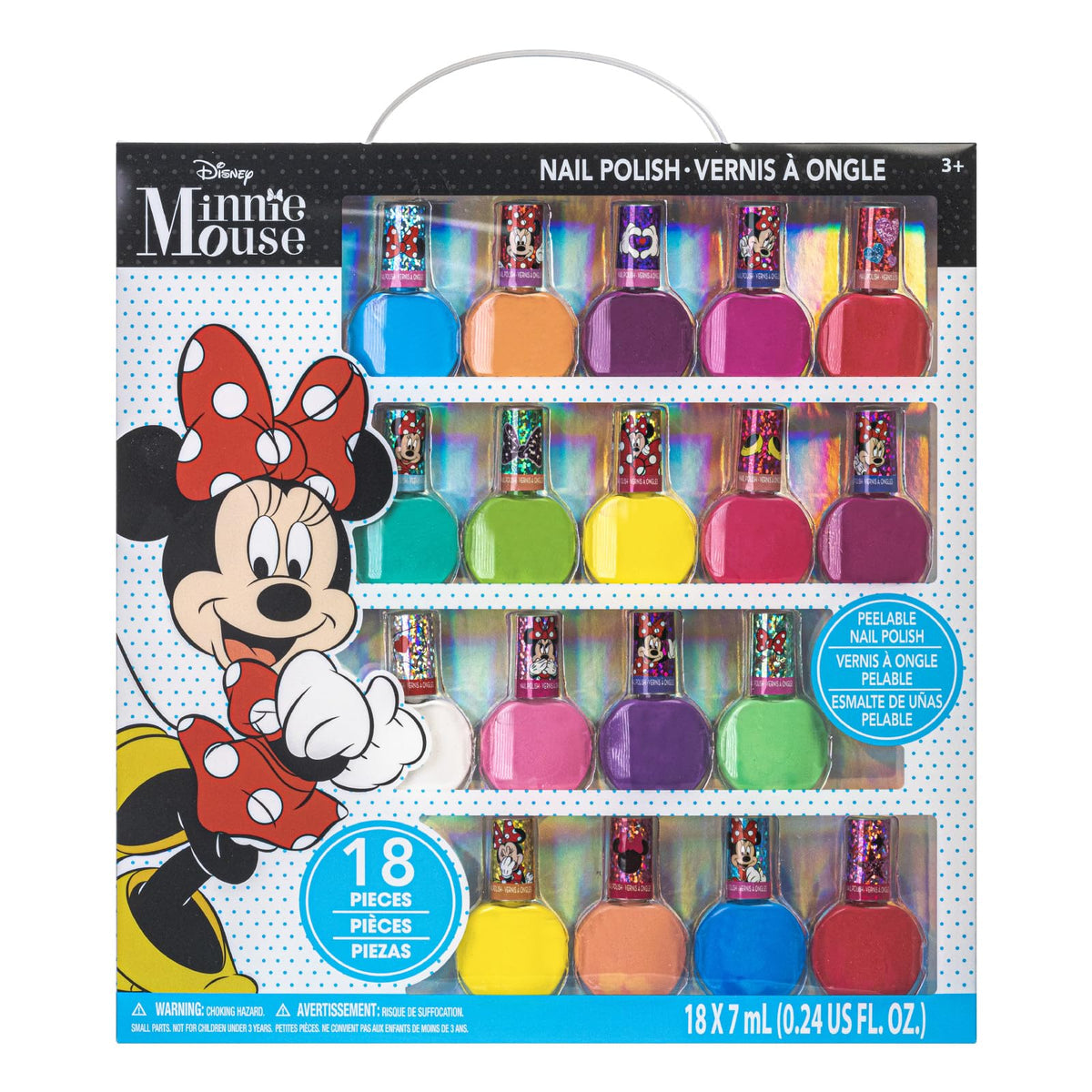Townley Girl Minnie Mouse Nail Polish Set front view with 18 bottles