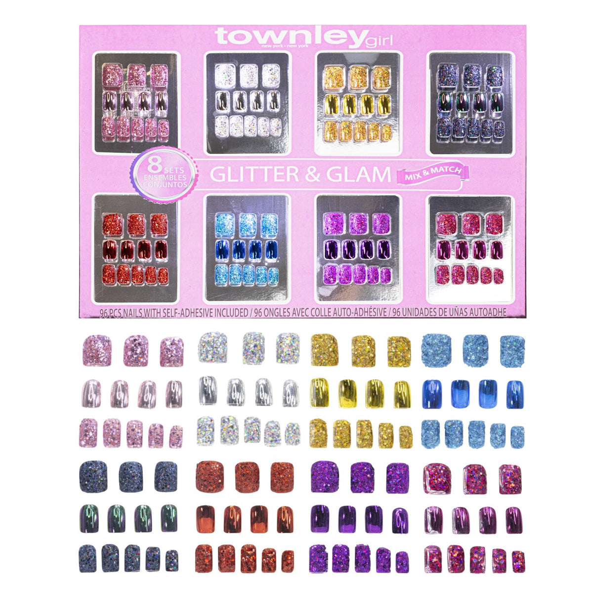Townley Girl Press-On Nails Set 96-Piece Metallic front view