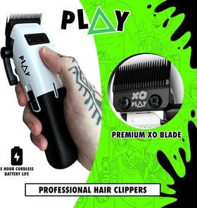 TPOB Play Barber Hair Clippers side view showing XO PLAY Blade