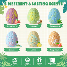 TranquilBliss Dino Egg Bath Bombs in a bathtub with bubbles