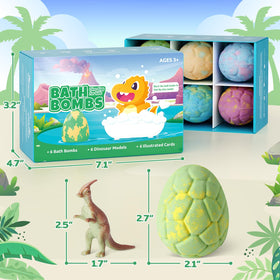 TranquilBliss Dino Egg Bath Bombs with dinosaur toy emerging