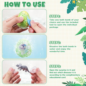TranquilBliss Dino Egg Bath Bombs with educational dinosaur card