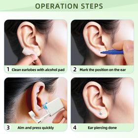 Transparent box containing Novopiercing ear piercing kit