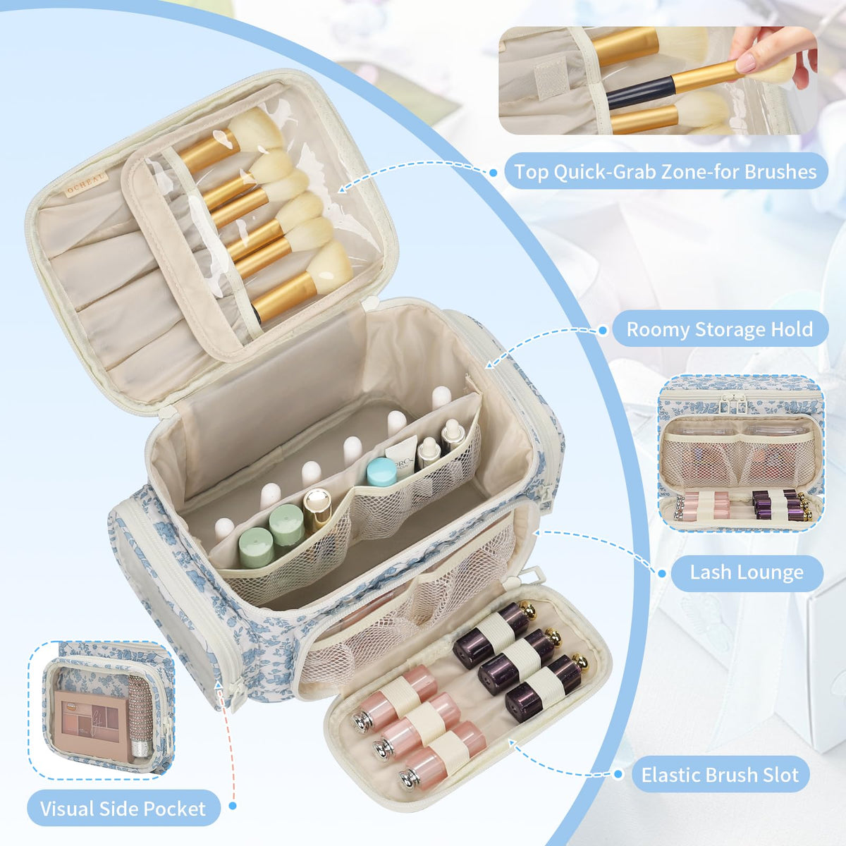 Transparent side pockets of OCHEAL Makeup Bag