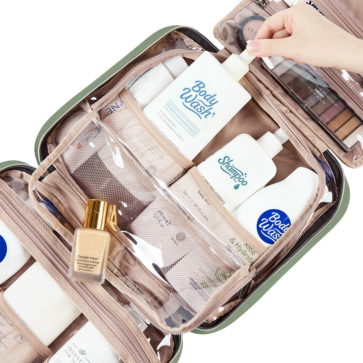 Transparent window of NISHEL Travel Toiletry Bag for easy access