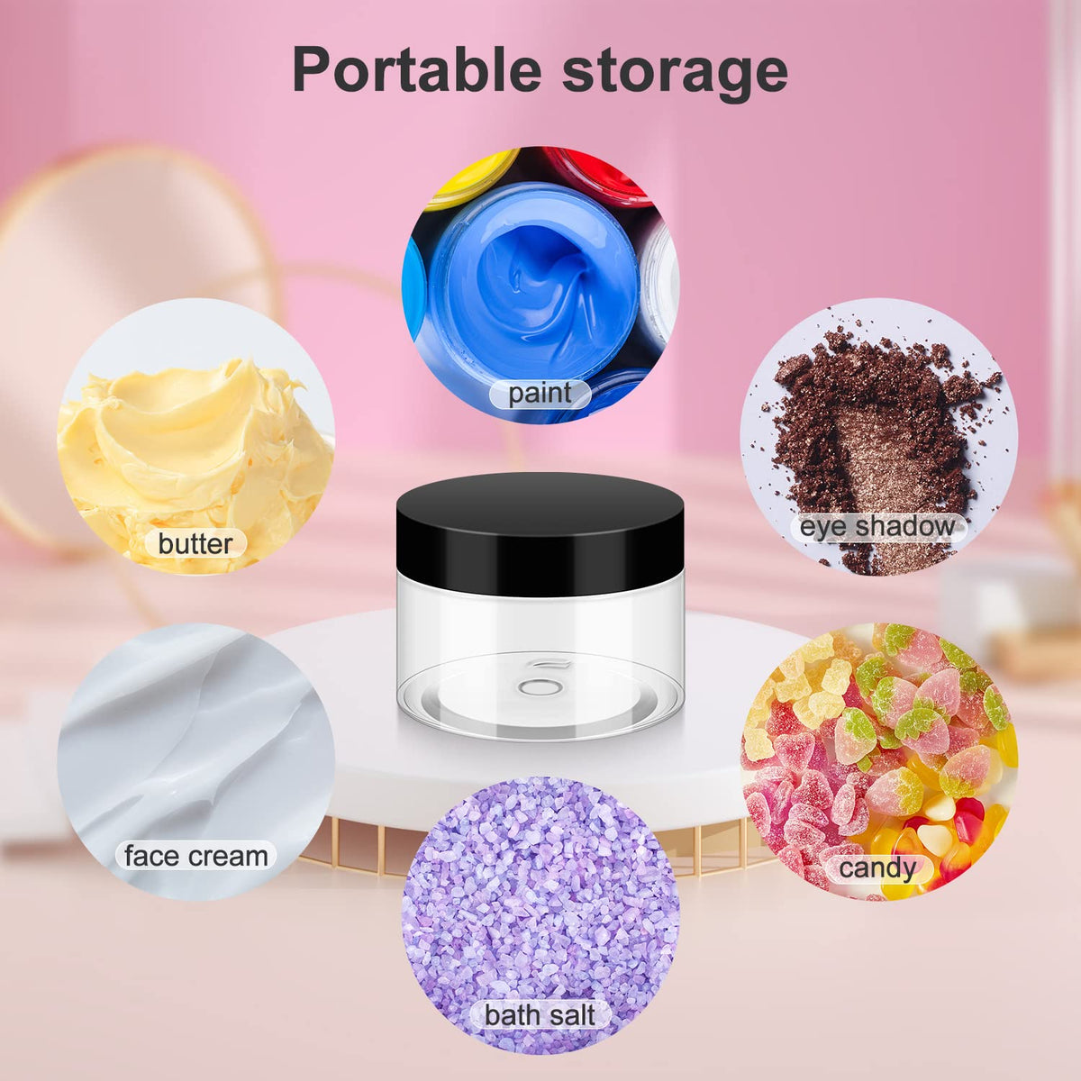 Travel-ready Loretoy jars packed with cosmetic products