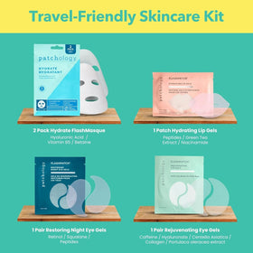 Travel-ready packaging of Patchology skincare kit