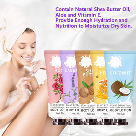 Travel size DBEAUTYM body lotion tubes in a bag