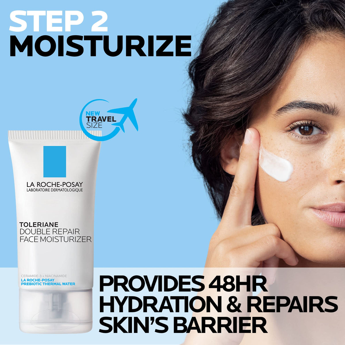 Travel size La Roche-Posay Double Repair Moisturizer bottle close-up