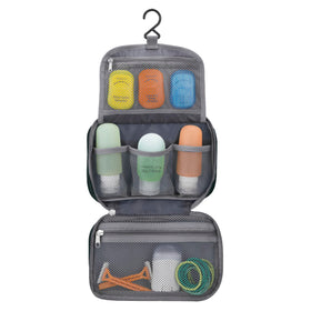 Travelon Compact Hanging Toiletry Kit hanging on a swivel hook