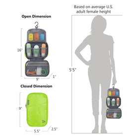 Travelon Compact Hanging Toiletry Kit open with mesh pouches
