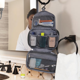 Travelon Compact Hanging Toiletry Kit top zip pocket with small items