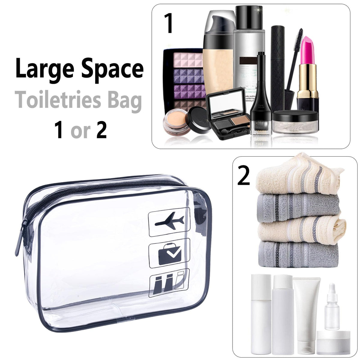 TREALDATE Clear Travel Bag dimensions on a ruler