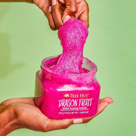 Tree Hut Body Scrub Dragon Fruit in a bathroom setting