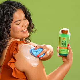 Tree Hut Body Wash Palm Grove 18 Fl Oz with lather on hands