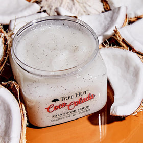 Tree Hut Coco Colada Body Scrub in use during shower