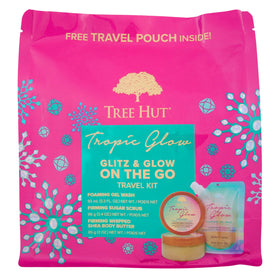 Tree Hut Glitz & Glow On the Go Travel Kit front view with all products