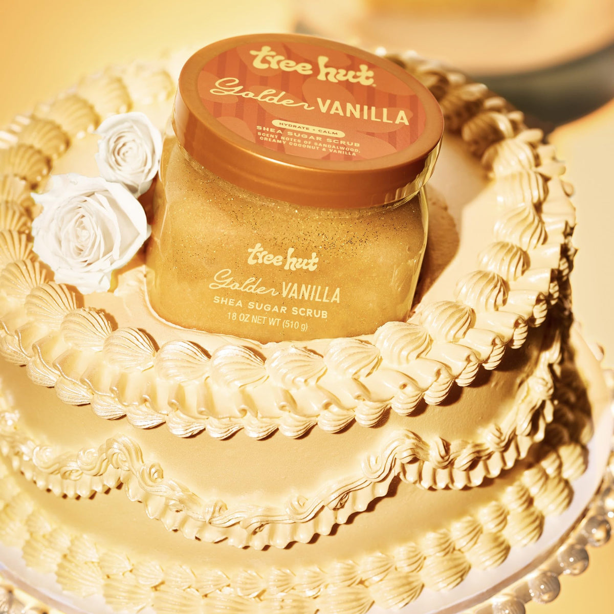 Tree Hut Golden Vanilla Body Scrub in a shower setting