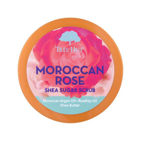Tree Hut Moroccan Rose Body Scrub packaging with floral design