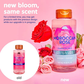 Tree Hut Moroccan Rose Foaming Gel Wash in a bathroom setting