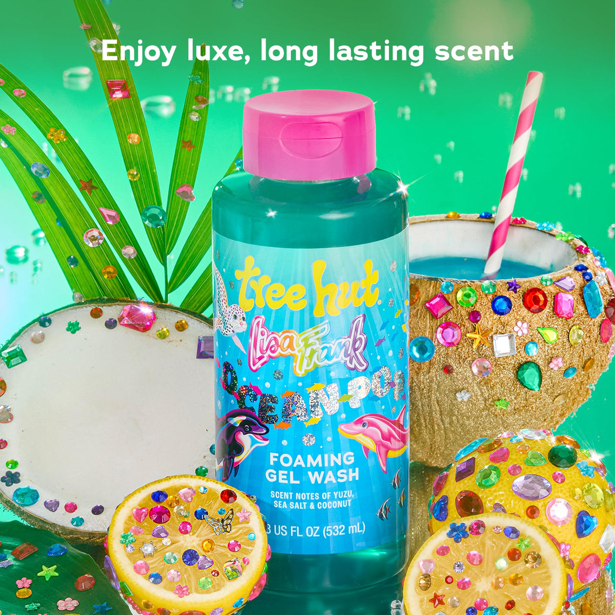 Tree Hut Ocean Pop Body Wash back view showing ingredients