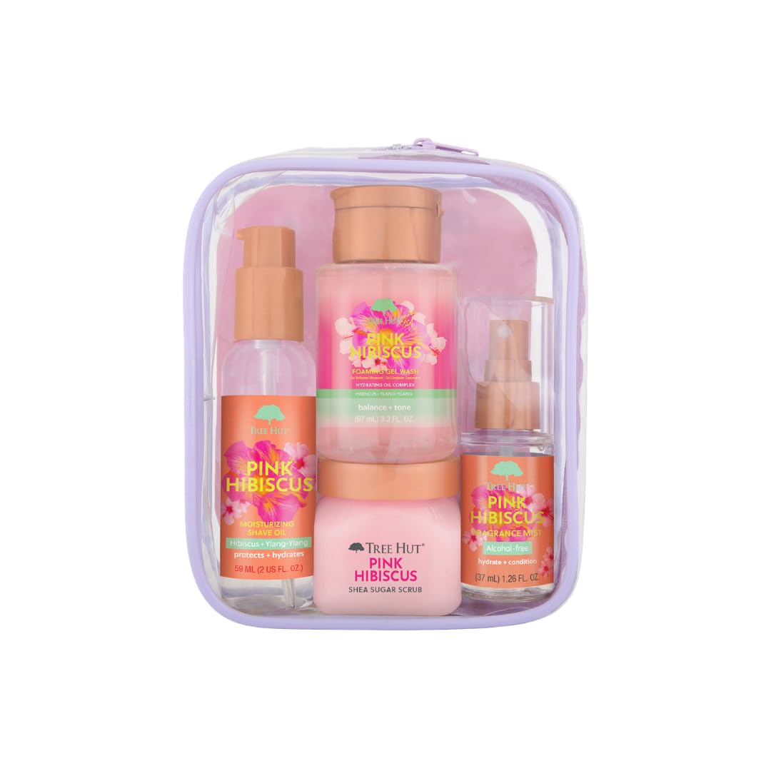 Tree Hut Pink Hibiscus Shower Gift Set packaging front view