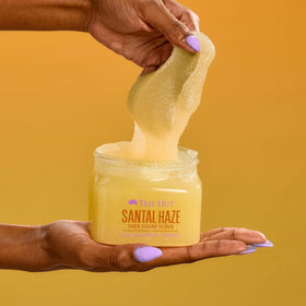 Tree Hut Santal Haze Body Scrub in a bathroom setting