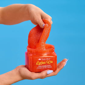 Tree Hut Shea Sugar Scrub Lychee Kiss with tropical fruits