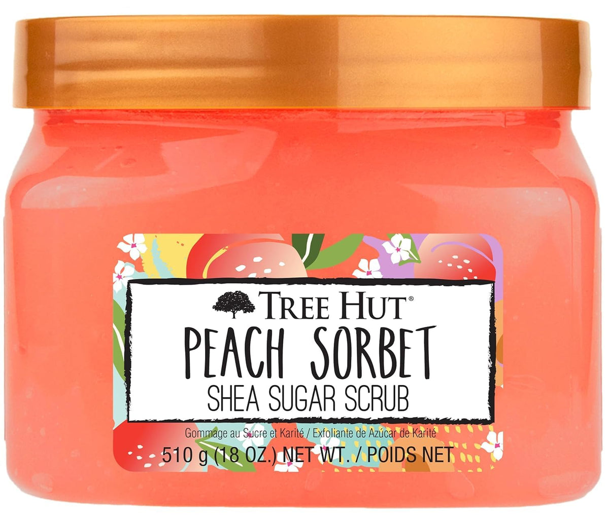 Tree Hut Shea Sugar Scrub Peach Sorbet 18 oz front view