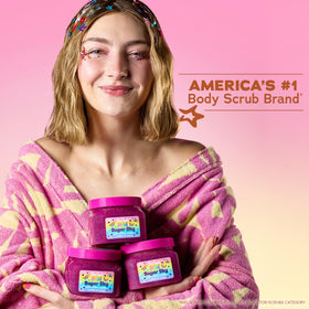 Tree Hut Sugar Sky Body Scrub on a bathroom shelf