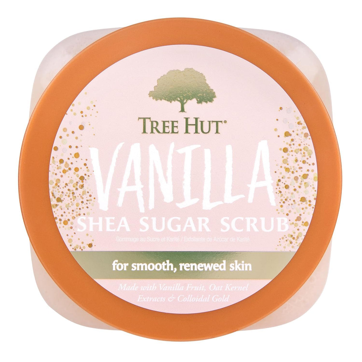 Tree Hut Vanilla Body Scrub packaging with ingredients