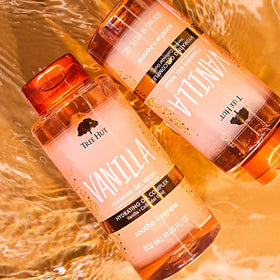 Tree Hut Vanilla Body Wash 18 Fl Oz on a bath pouf