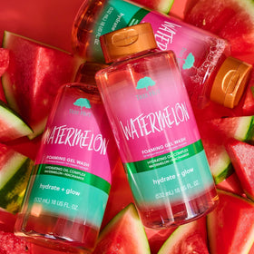 Tree Hut Watermelon Foaming Gel Wash in a bathroom setting