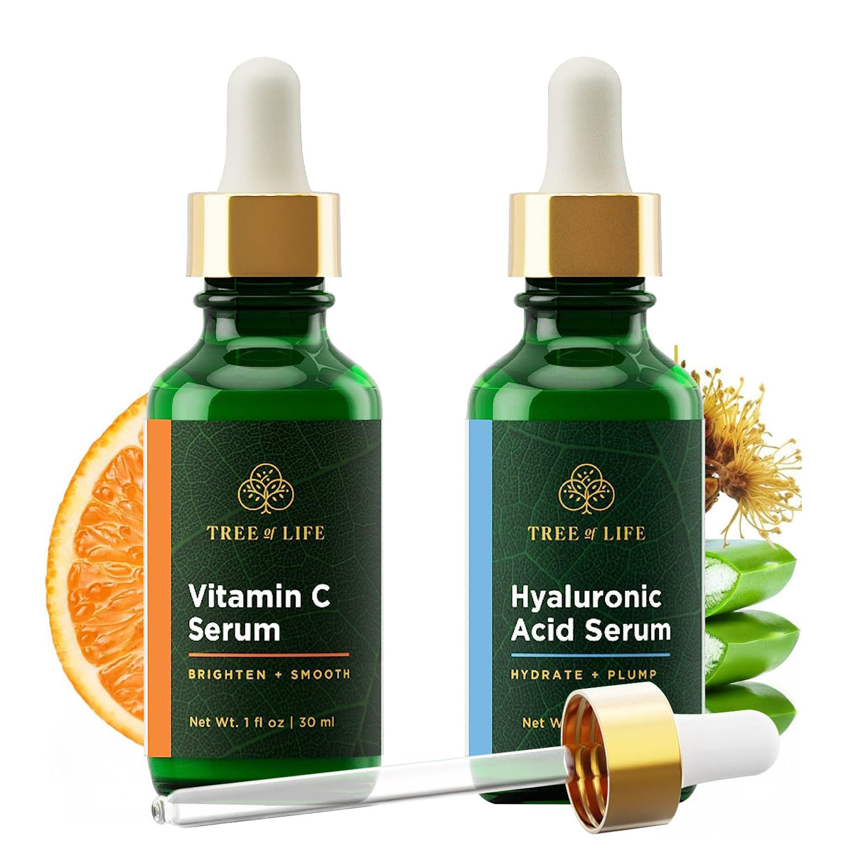 Tree of Life Face Serum Set with Vitamin C and Hyaluronic Acid front view