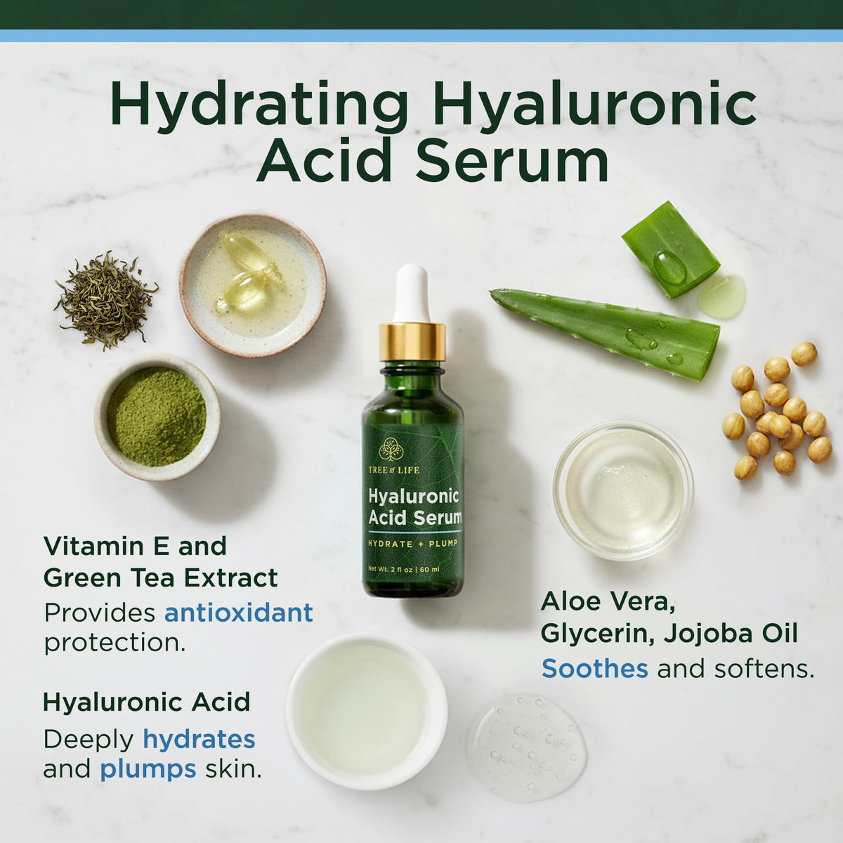 Tree of Life Hyaluronic Acid Serum bottle with dropper