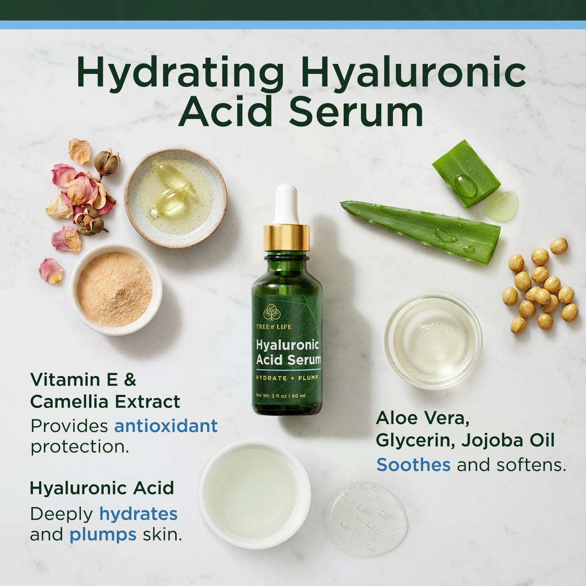 Tree of Life Hyaluronic Acid Serum bottle with dropper