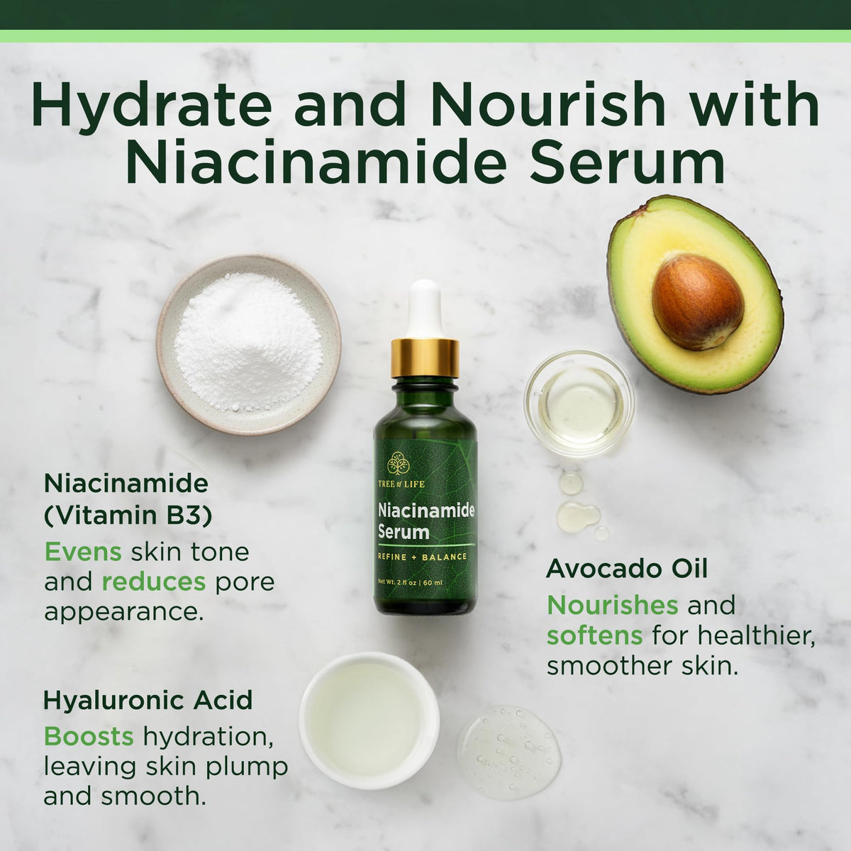 Tree of Life Niacinamide Serum bottle with dropper