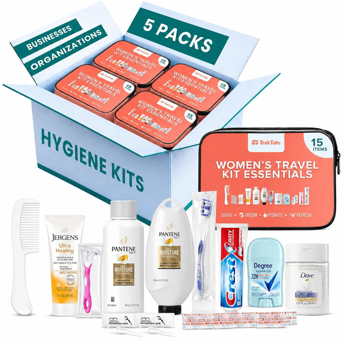 TREKTOTE 5 Pack Women’s Bulk Hygiene Kits front view