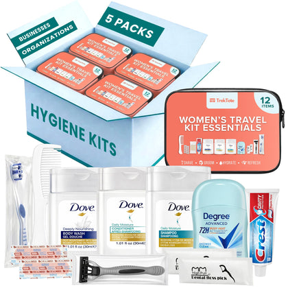 TREKTOTE 5 Pack Women’s Travel Hygiene Kits front view