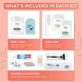 TREKTOTE hygiene kit contents including shampoo and conditioner