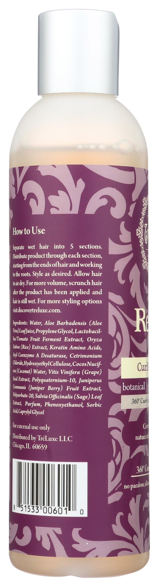 Treluxe Styling Serum Reflex Curl 8 Ounce on a bathroom counter
