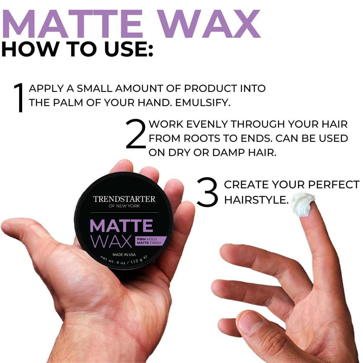 TRENDSTARTER Matte Wax 4oz on a bathroom shelf
