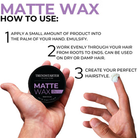 TRENDSTARTER Matte Wax 4oz on a bathroom shelf