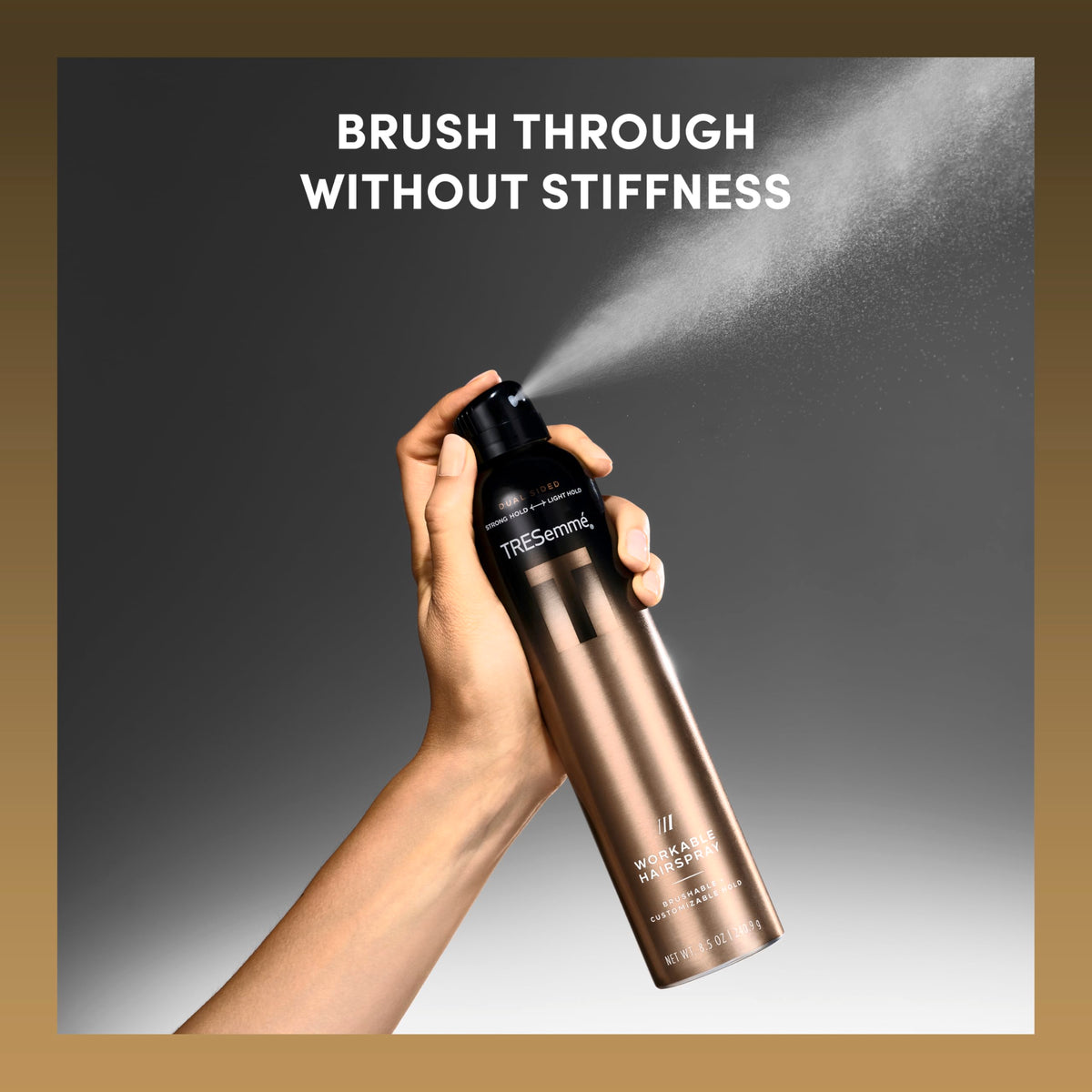 TRESemmé A-List Hairspray with styling products on a vanity