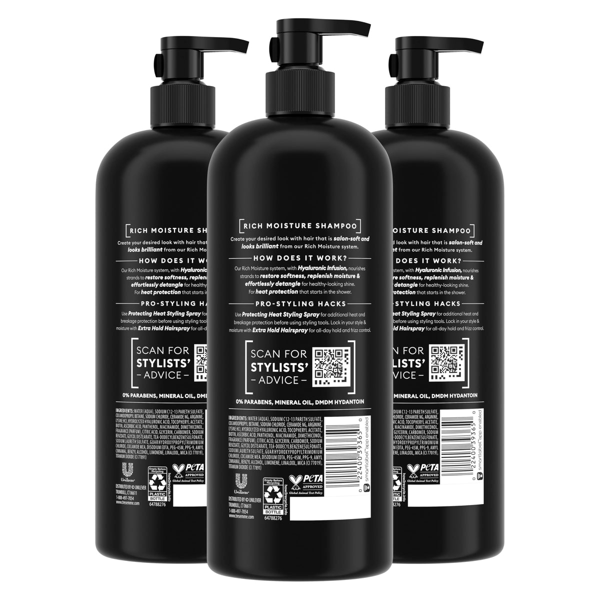 TRESemmé Rich Moisture Shampoo back view showing ingredients