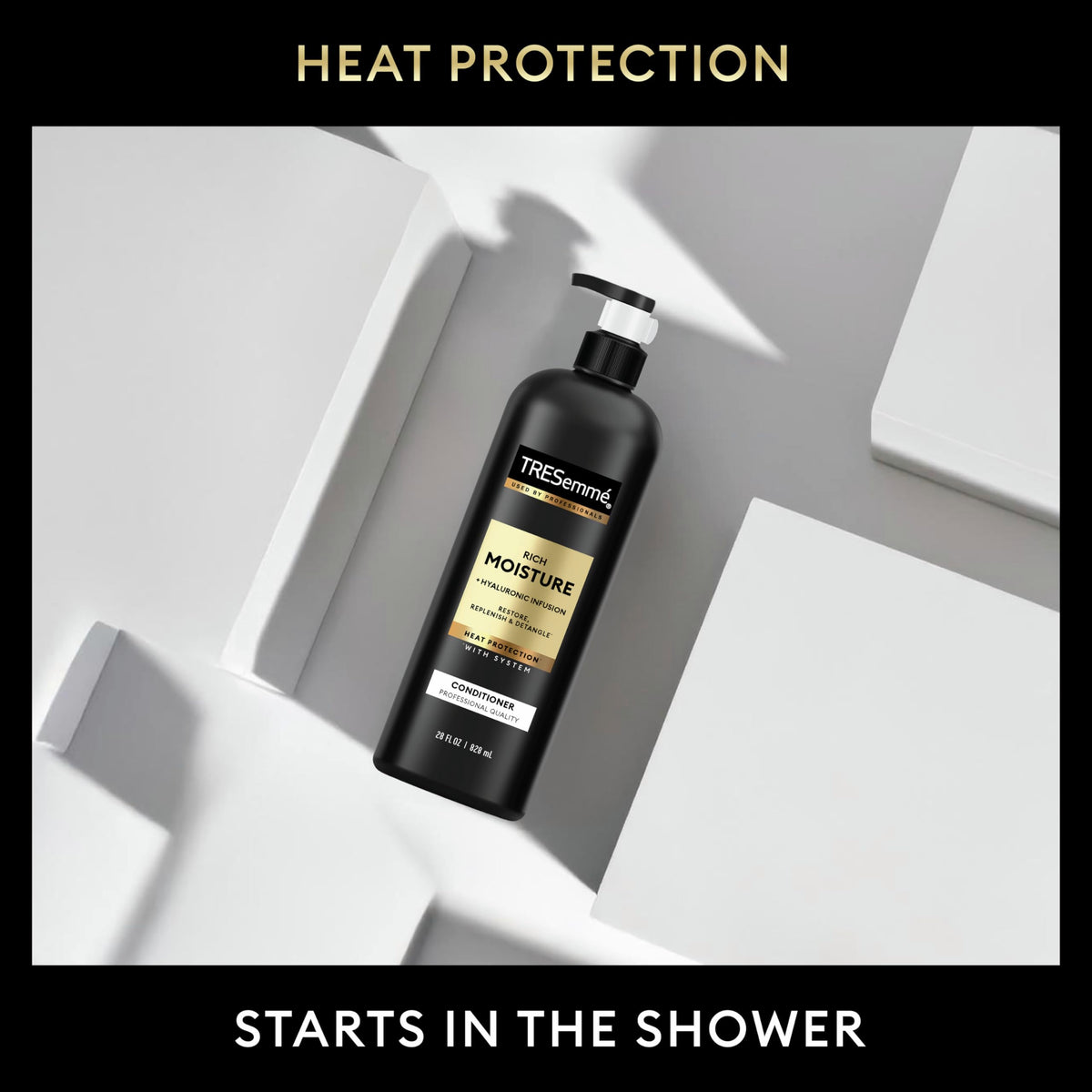TRESemmé Rich Moisture Shampoo in a bathroom setting