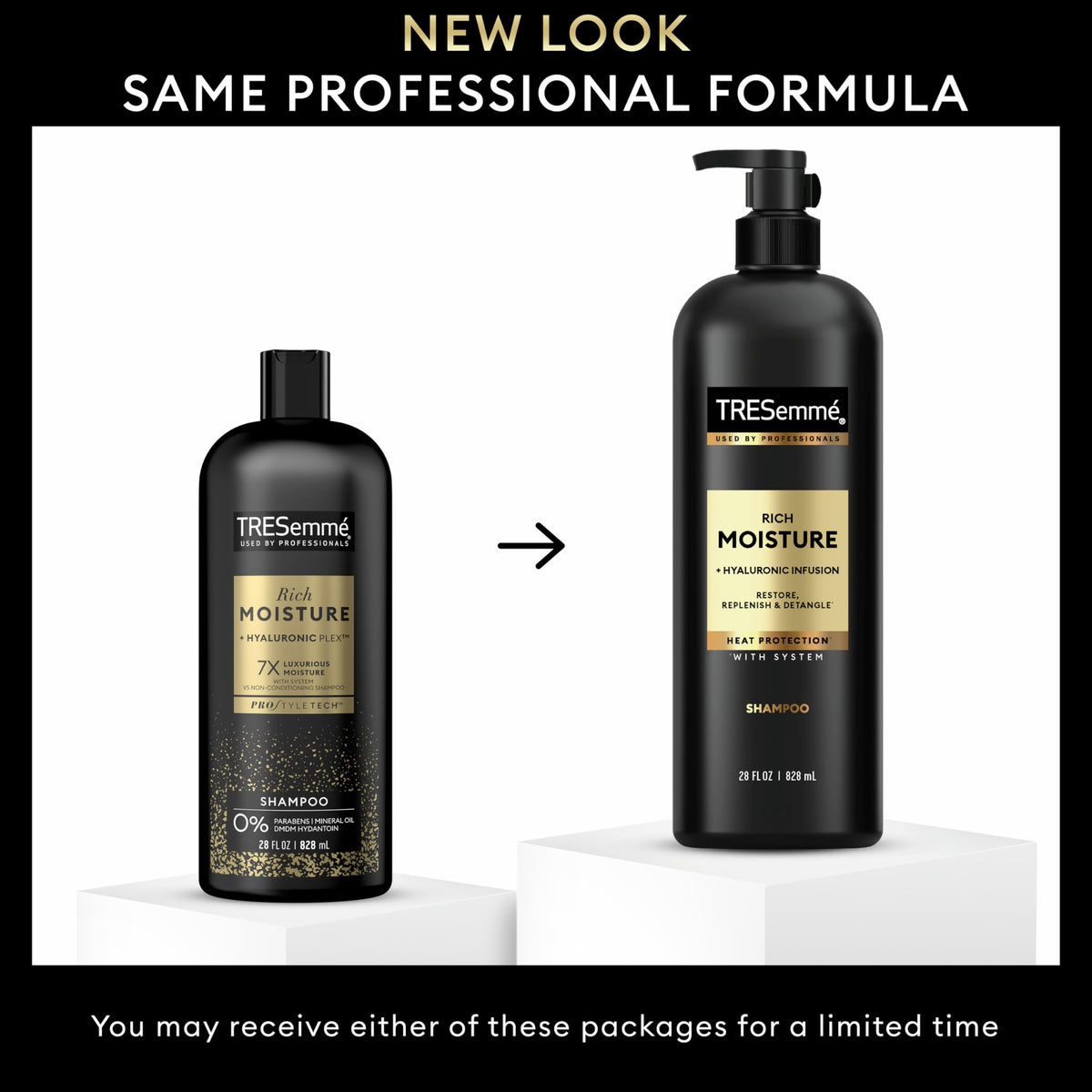 TRESemmé Rich Moisture Shampoo side view with packaging details
