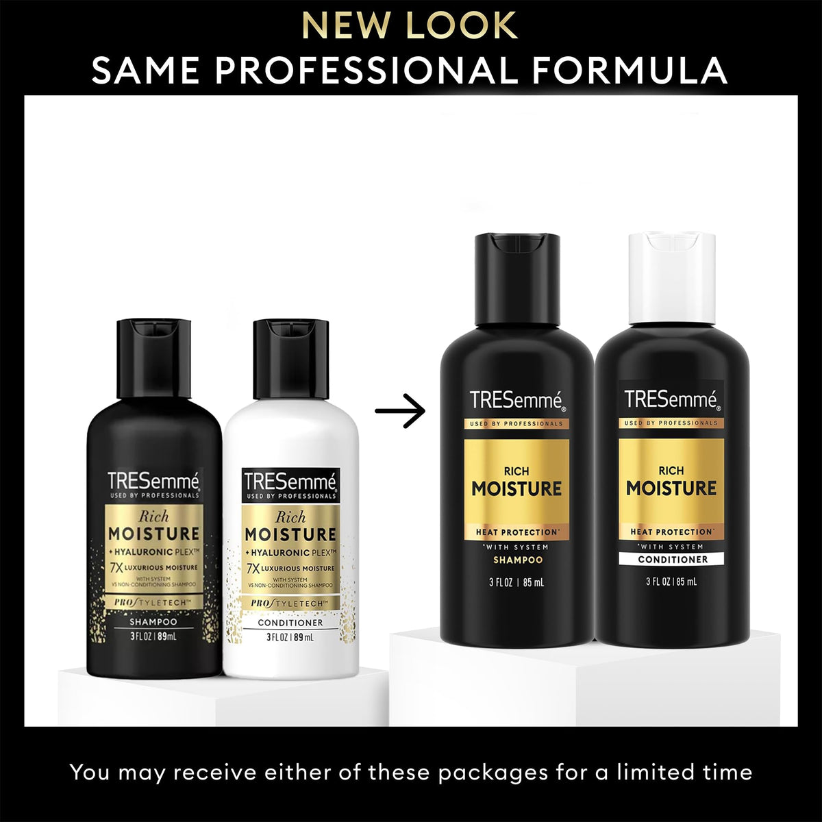 TRESemmé Rich Moisture Travel Shampoo and Conditioner packaging