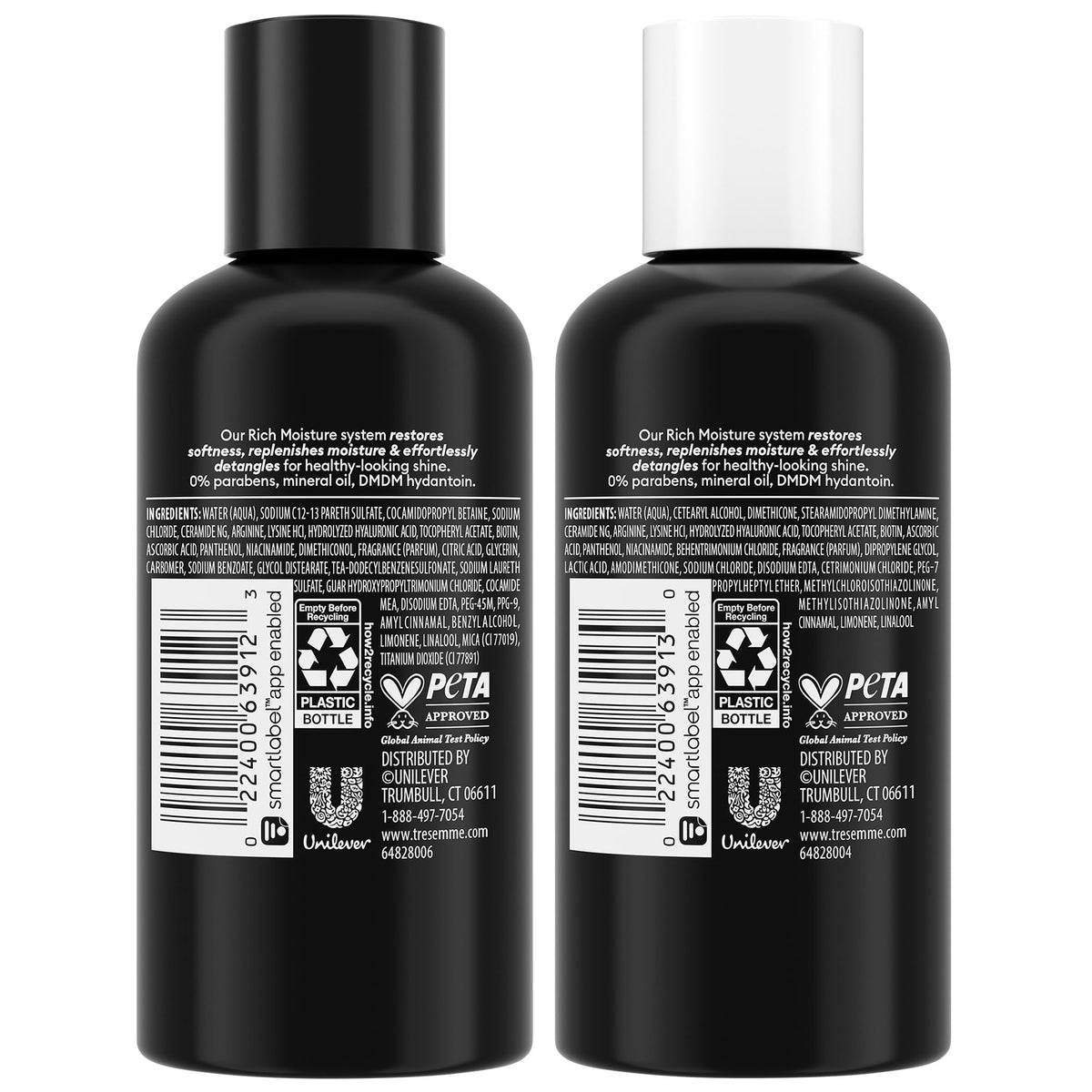 TRESemmé Rich Moisture Travel Shampoo and Conditioner side view